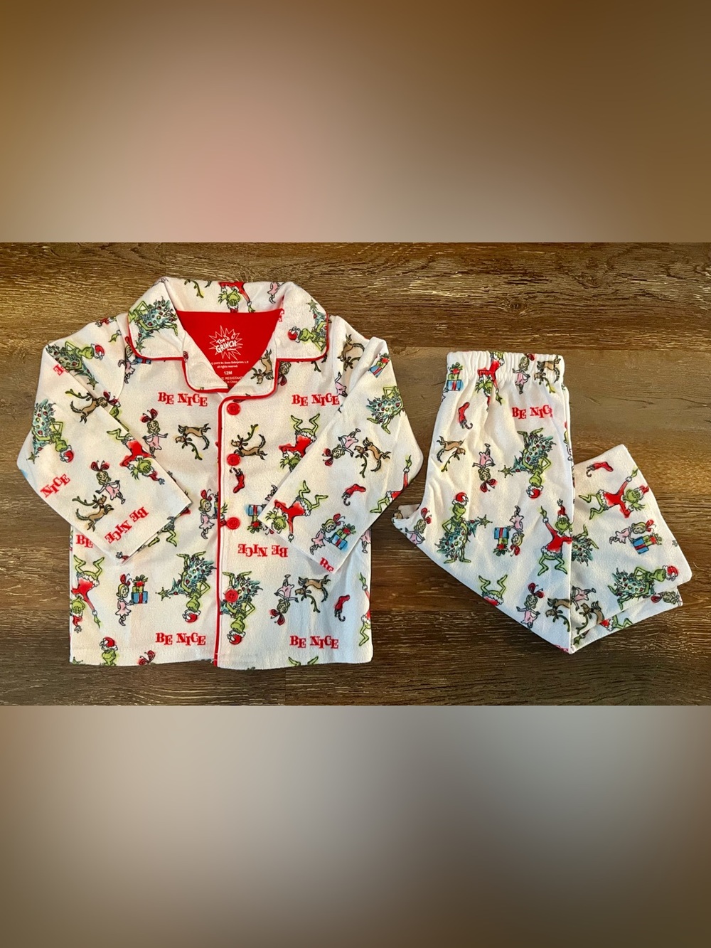 The Grinch Flannel Pull On Button Up Pajama Set Size 12 Months
